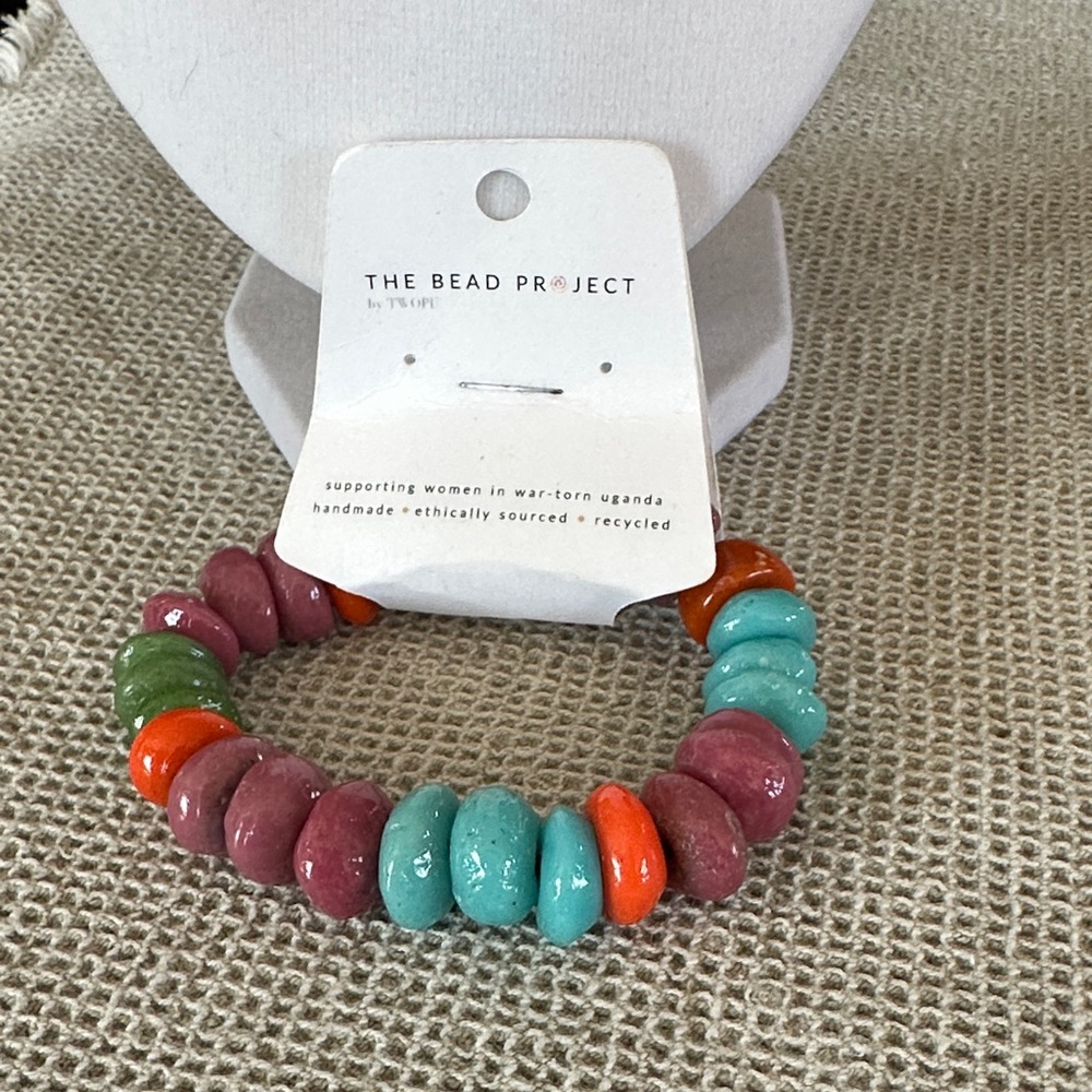 Colorful Stretch  Recycled  Beaded Bracelet